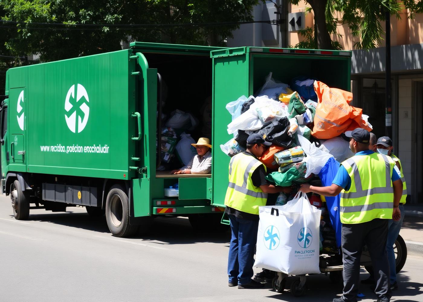 Fardos de materiais recicláveis prensados no galpão da ACAMAR